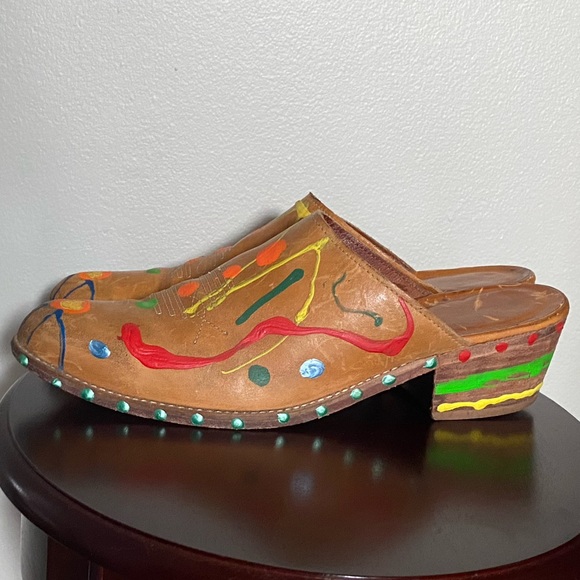 Hand Painted Vintage Leather Clogs - Unisex - Picture 14 of 16